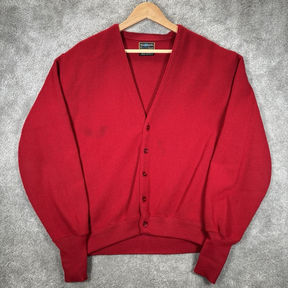Vintage 60s Pennys Towncraft Cardigan Sweater Womens L Red Knit Button Up